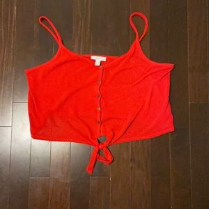 Summary red buttoned up crochet crop top